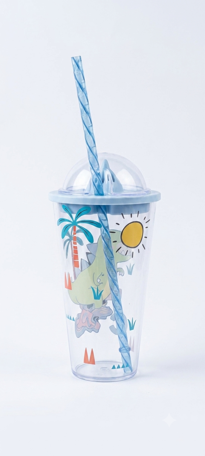 Cute Dinosaur Sipper Tumbler Bottle with Reusable Straw